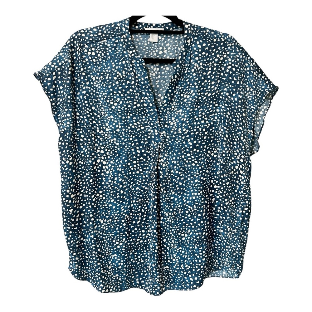 Carolina Belle Montreal Womens V Neck Blue White Blouse Size Large